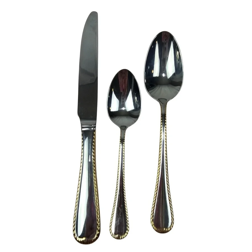 Mikasa Cameo 18/10‎ Stainless Steel Gold Accent Flatware 2 Place Settings